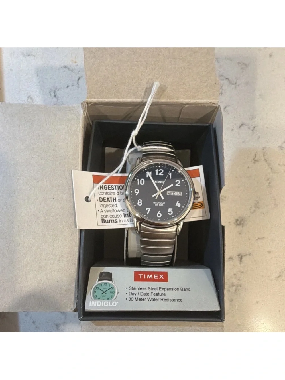 Timex Timecenter Indiglo Blue Dial Day/Date 30m SS Expansion Band Watch